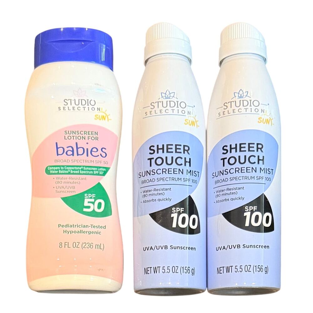 1- Studio Selection Hypoallergenic Baby Sunscreen SPF 50  & 2-Spray Cans SPF100